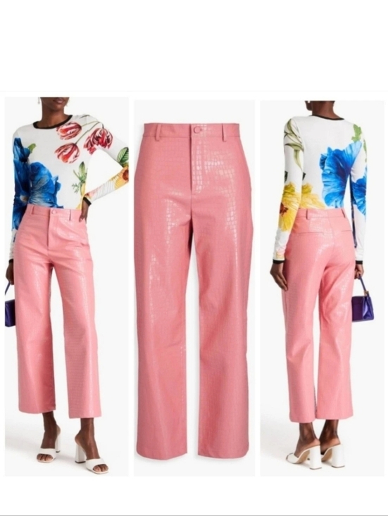 Alice + Olivia Pants - Alice + Olivia Pink Croc-Embossed Wide-Leg Pants Size 6